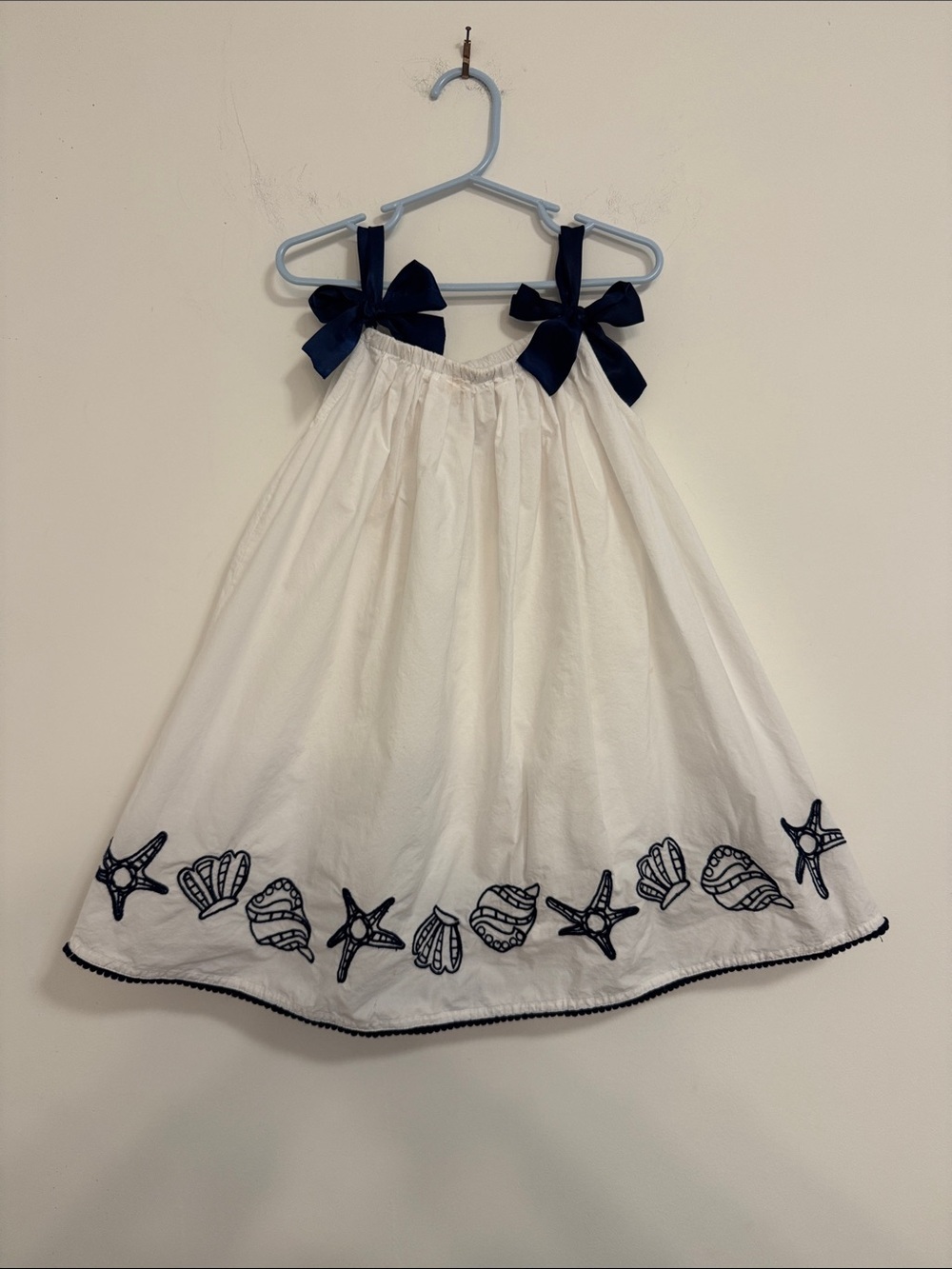 Rachel Zoe White Dress with Navy Bows and Nautical Shell Trim